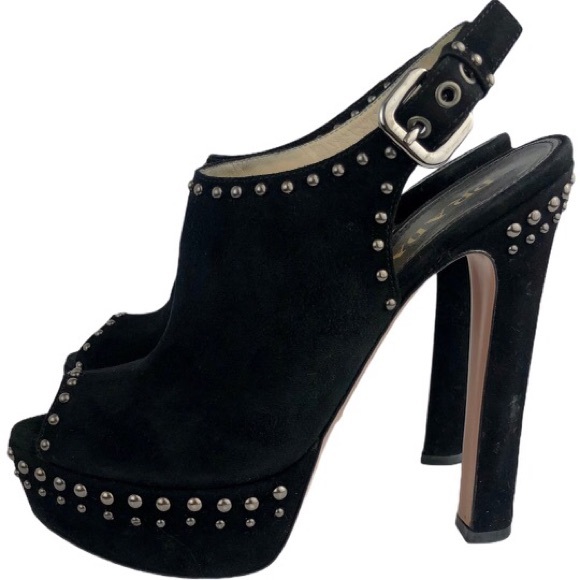 Prada suede studded platform slingback heels - Picture 2 of 7